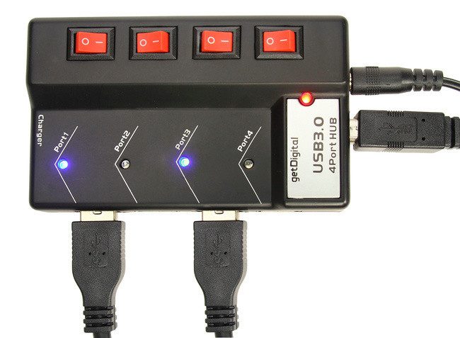 USB-Hub: 4-fach-Hub für USB 3.0 mit Schaltern