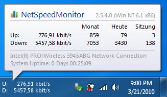 Netspeed Monitor misst die Up- und Download-Geschwindigkeit und zeigt die Werte in der Taskleiste an.