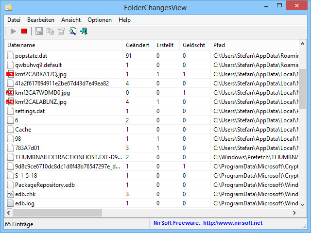 Folder Changes View überwacht von Ihnen vorgegebene Verzeichnisse und dokumentiert alle Veränderungen an den Dateien in diesen Verzeichnissen.