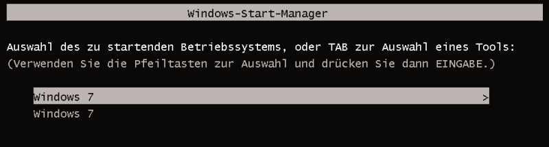 Verwirrung am Anfang: Im Windows-Start-Manager trägt sich Windows 7 stets als „Windows 7“ ein – egal ob es auf der Festplatte oder in einer VHD installiert wurde. Das lässt sich mit Easy BCD 2.2 nachträglich ändern