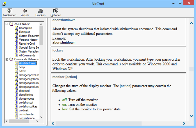 NirCmd ist ein Kommandozeilen-Tool, dessen EXE-Datei nur 43 KByte groß ist, mit dem sich aber einige mächtige Befehle ohne viel Tipparbeit ausführen lassen.