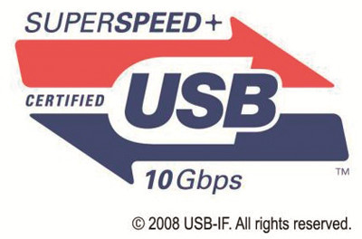 USB-3.1-Logo: Das Logo und der Hinweis „Superspeed“ bleiben bei USB 3.1 erhalten, es kommt aber der Zusatz „10 Gbps“ hinzu