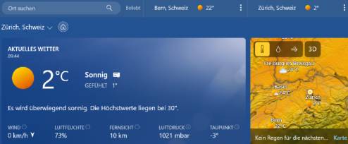 Screenshot der falschen Wetterangabe aus dem Microsoft-Wetter
