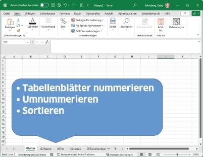 Excel-Arbeitsmappe mit nummerierten Tabellenblättern