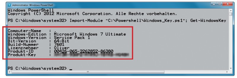 Informationen über Windows: Neben der Seriennummer ermittelt das Skript auch die Windows-Edition, den Lizenznehmer oder ob und welche Service-Packs installiert sind.