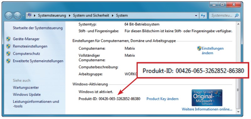Windows 7 Product Key Auslesen