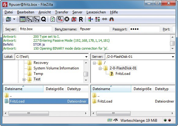 Fritzload installieren: Kopieren Sie dazu den Fritzload-Ordner mit Filezilla auf den USB-Speicher (Bild 2).