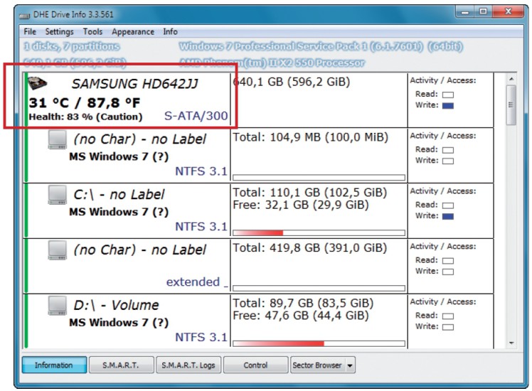 DHE DriveInfo liefert alle Informationen zu Ihren Festplatten mit nur einem Klick.