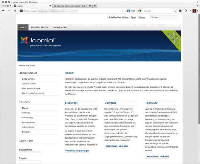 Joomla 1.7: Das Open-Source-CMS Joomla präsentiert sich in einem vielseitigen Standard-Template, das sich leicht an die eigenen Bedürfnisse anpassen oder ganz austauschen lässt (Bild 1).