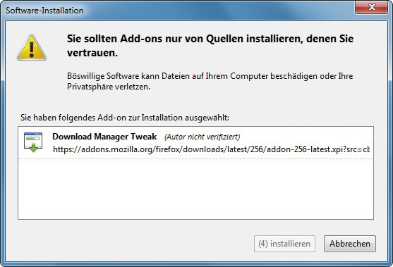 Nervige Installationsverzögerung: GUI Config beseitigt in Firefox den Countdown, wenn Sie neue Add-ons installieren (Bild 6).