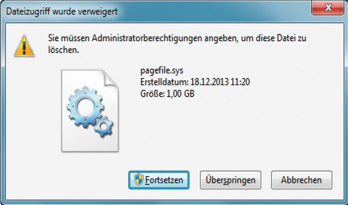 Auslagerungsdatei löschen: Entfernen Sie die Datei „pagefile.sys“ aus der eingebundenen virtuellen Festplatte. Sie belegt nur unnötig Platz.