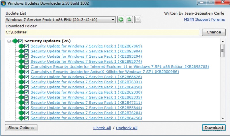 Windows Updates Downloader: Das Programm lädt die neuesten Windows-Updates von Microsoft herunter.