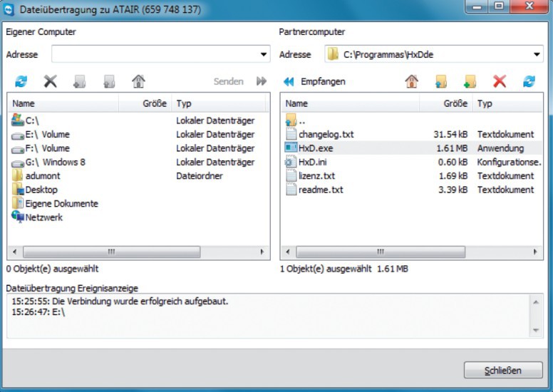 Dateiübertragung: Mit Teamviewer 9 kopieren Sie nach Belieben Dateien vom nahen zum entfernten PC und umgekehrt.