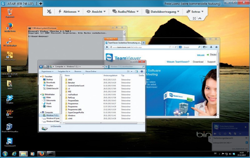 Teamviewer: Hier steuert das Programm einen PC fern, den es zuvor per Wake on LAN über das Internet eingeschaltet hat.
