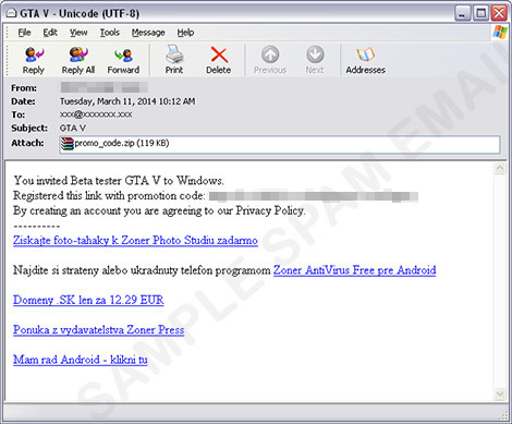 Grand Theft Auto V PC-Beta: Vorsicht, der Dateianhang dieser Spam-Mails enthält einen Backdoor-Schädling.