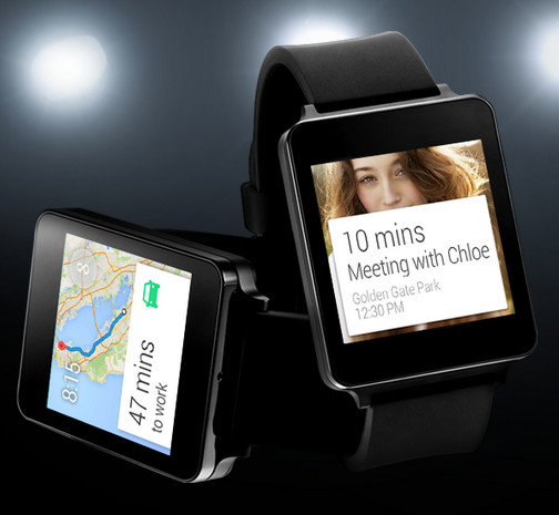 LG G Watch: Auf einigen Aufnahmen präsentiert LG auch das neue Android Wear Betriebssystem.