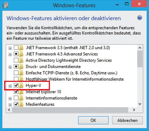 Hyper-V aktivieren: Um den Microsoft-Virtualisierer zu nutzen, aktivieren Sie ihn zunächst in den Systemeinstellungen von Windows 8.
