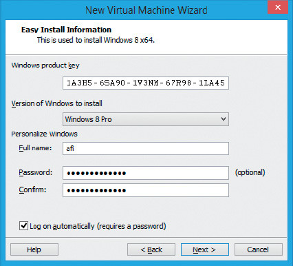 Vmware Player: „Easy Install“ braucht lediglich eine Seriennummer, einen Benutzernamen und ein Passwort, um Windows ohne weitere Nachfragen zu installieren.