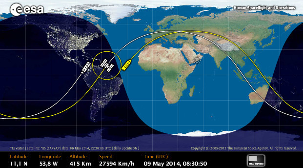 Wo befindet sich die ISS? Zwei Karten im rechten Teil des Browserfensters zeigen die aktuelle Position der Raumstation an.