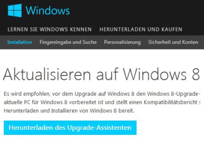 Upgrade auf Windows 8