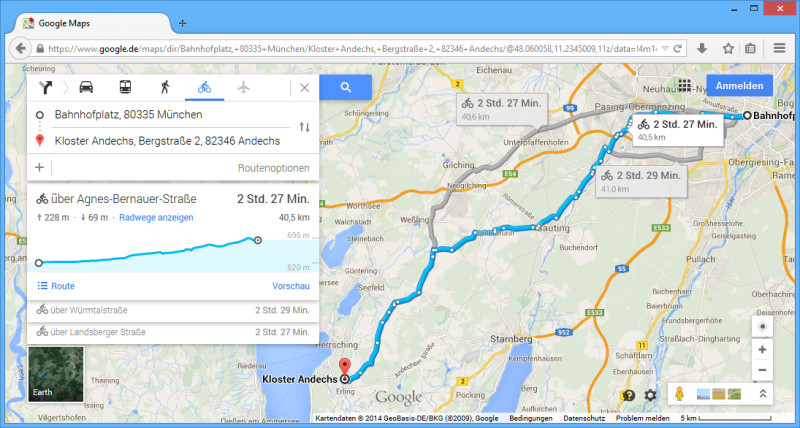 Google Maps zeigt Höhenmeter für Radler an com! professional