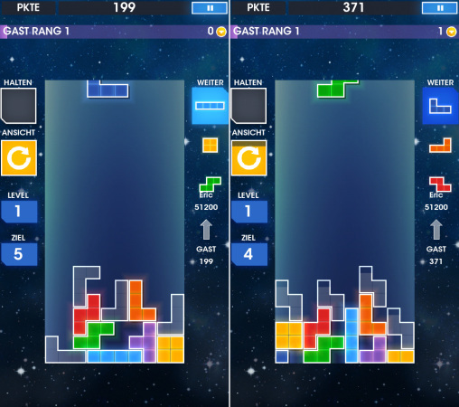 Tetris (Android): Mit dem Siegeszug der Smartphones erhielt Tetris eine weitere Plattform, die es zu besetzen galt. Die offizielle Version des Spiels unter Android wird derzeit von Electronic Arts vertrieben. Neben den klassischen Spielmodi wurde der Tite