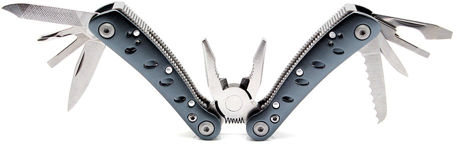 Das Immer-dabei-Werkzeug Ganzo G101-S ist gut verarbeitet und bietet folgende Multi-Tool-Funktionen: Zange, Drahtschneider, Messer, Wellenmesser, Dosenöffner, drei Schraubendreher, Kreuzschlitzschraubendreher, Feile und Ring.