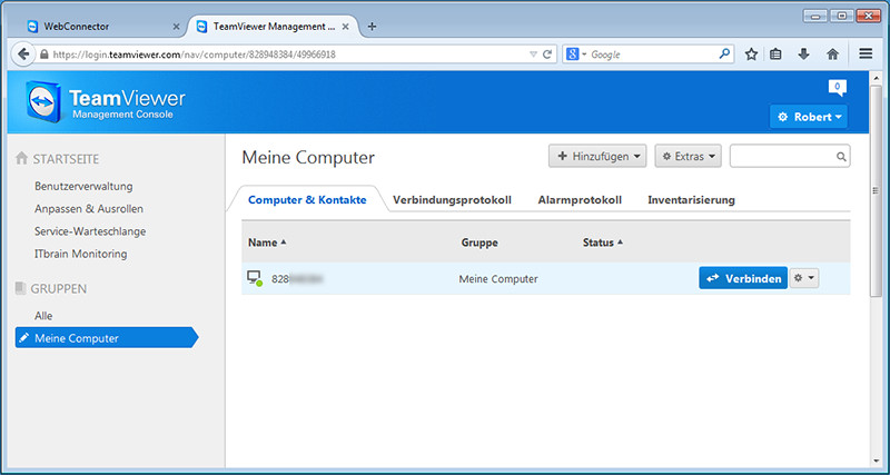 Web-Interface: Mit Teamviewer lassen sich Computer auch über den Browser fernwarten. 