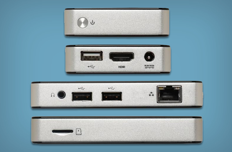 Zotac ZBox 320PI pico: Der Mini-PC hat als Anschlüsse dreimal USB 2.0, einmal HDMI sowie einen Kopfhörer- und einen 100-Mbit-LAN-Anschluss.