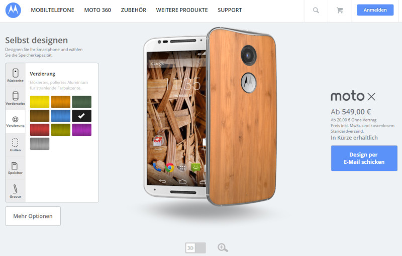 Handy-Baukasten: Über den Moto Maker lässt sich das neue Motorola Moto X den eigenen Wünschen anpassen. 