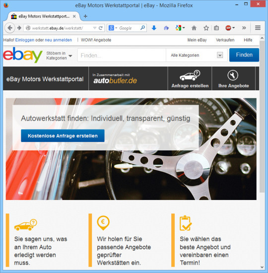 eBay Motors Werkstattportal: Der neue Online-Dienst vermittelt günstige und gut bewertete KFZ-Werkstätten in der Nähe.