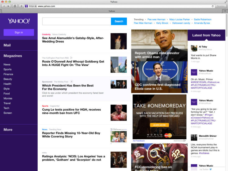 Neues Homepage-Design: Yahoo testet derzeit sein neue Startseite. Die auffälligste Neuerung ist die linke Navigationsspalte in der Yahoo-Farbe.  