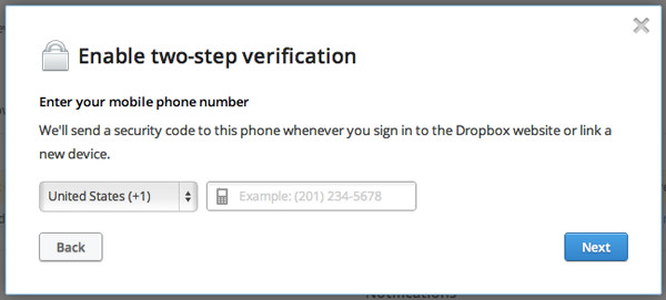 Mehr Sicherheit: Dropbox empfielt die Aktivierung der Zwei-Faktor-Authentifizierung für mehr Sicherheit der eigenen Anmeldedaten.
