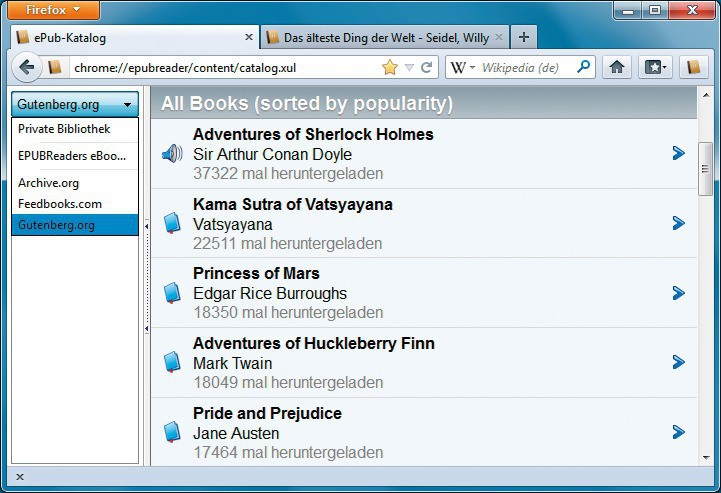 Epub Reader: Das Add-on macht Firefox zum E-Book-Reader und lädt E-Books aus kostenlosen Quellen.