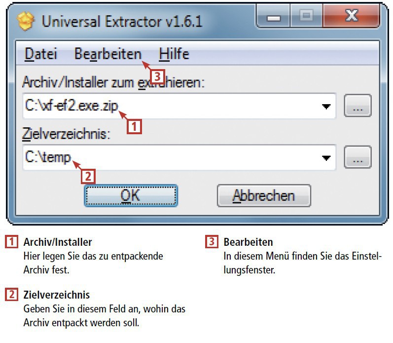 So geht’s: Universal Extractor ist das Tool der Wahl zum Entpacken von Archivdateien (kostenlos, http://legroom.net/software/uniextract). Es beherrscht nicht nur ZIP- und RAR-Archive, sondern entpackt auch ISO-Dateien (Bild 15).