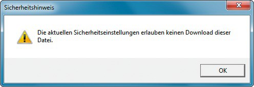 Tipp 13 — Downloads verbieten: Wenn Sie dem Internet Explorer den Datei-Download verboten haben, dann bekommt der Anwender diesen Hinweis zu sehen.