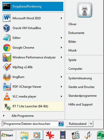 Tipp 6 — Klassisches Startmenü: Nach einem Neustart ähnelt Windows 7 im Design Windows 2000.