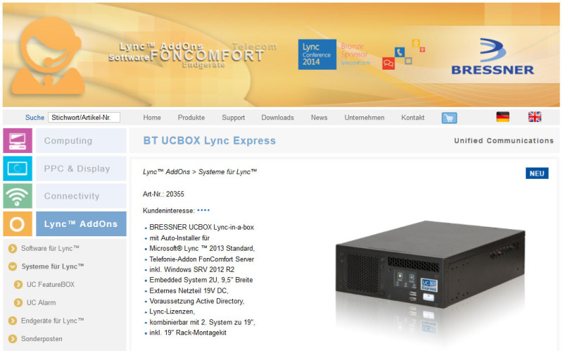 UCBox Express: Der Microsoft-Partner Bressner Technology bringt den Lync-Server für KMUs auf den Markt.