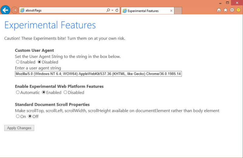 IE Experimental Features
