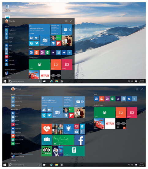 Wiederkehr des Startmenüs: Das Startmenü von Windows 10 enthält die berühmt-berüchtigten Kacheln und lässt sich individuell anpassen.