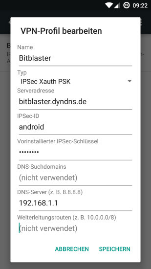 VPN einrichten: Auf dem Android-Gerät verwenden Sie für den Verbindungsaufbau zur Fritzbox die VPN-Variante "IPSec Xauth PSK".
