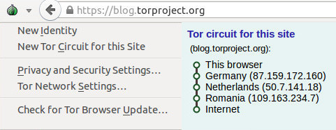 Onion-Menü des Tor-Browsers