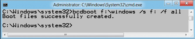 Boot-Sektor von Windows 8: Das in Windows 8 integrierte Kommandozeilen-Tool Bcdboot kopiert den Boot-Sektor von Windows 8 auf den USB-Stick (Bild 7).