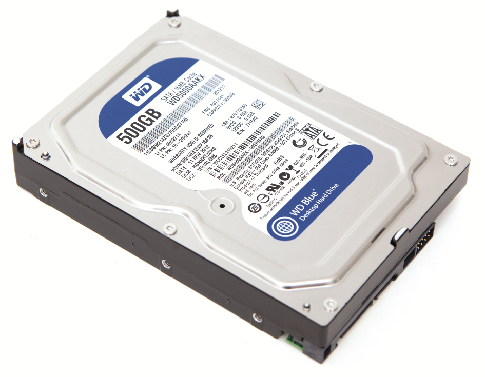 Festplatte: In Zeiten von externen Festplatten und NAS-Servern reichen 500 GByte vollkommen aus. Die Western Digital WD5000AAKX bietet sich damit an.