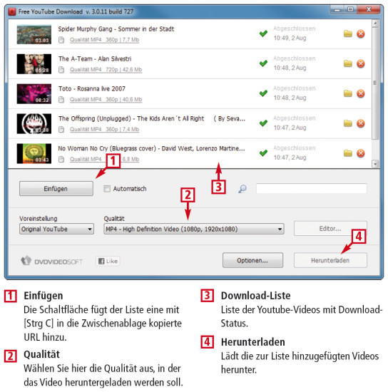 Free Youtube Download lädt Youtube-Videos herunter und konvertiert sie gleichzeitig in eine Datei.