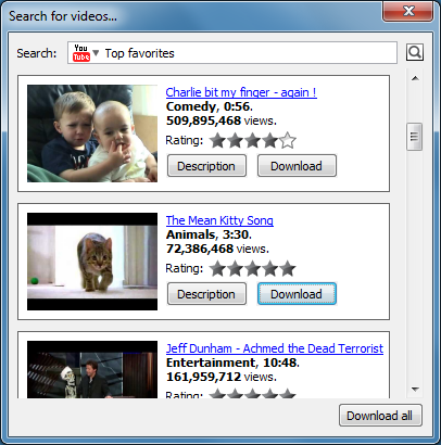 für die Youtube-Suche enthält DamnVid einen eigenen Mini-Browser