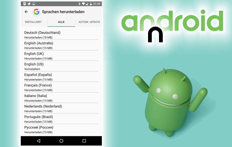 Noch ein interessantes Android-N-Detail: Für eine geplante Offline-Spracherkennung lassen sich nun zusätzliche Sprachpakete herunter laden.