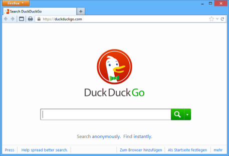 Die Suchmaschine DuckDuckGo.com wird immer beliebter. Denn mit ihr sucht man im Internet ohne Spuren zu hinterlassen: DuckDuckGo.com speichert keinerlei IP-Adressen oder Cookies.