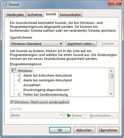 deaktivieren Sie die Option „Windows-Startsound wiedergeben“