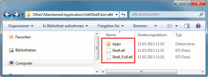 Bootloader kopieren: Die zwei EFI-Dateien und den Ordner benötigen Sie auf dem UEFI-Boot-Stick